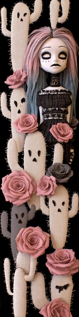 Free cactus bookmark featuring gothic style cactus ghosts